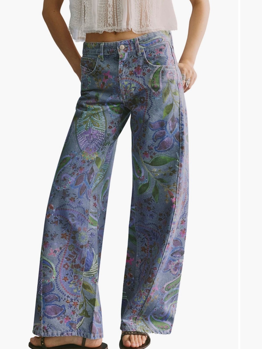 We The Free Lavender Paisley Wide-Leg Jeans
